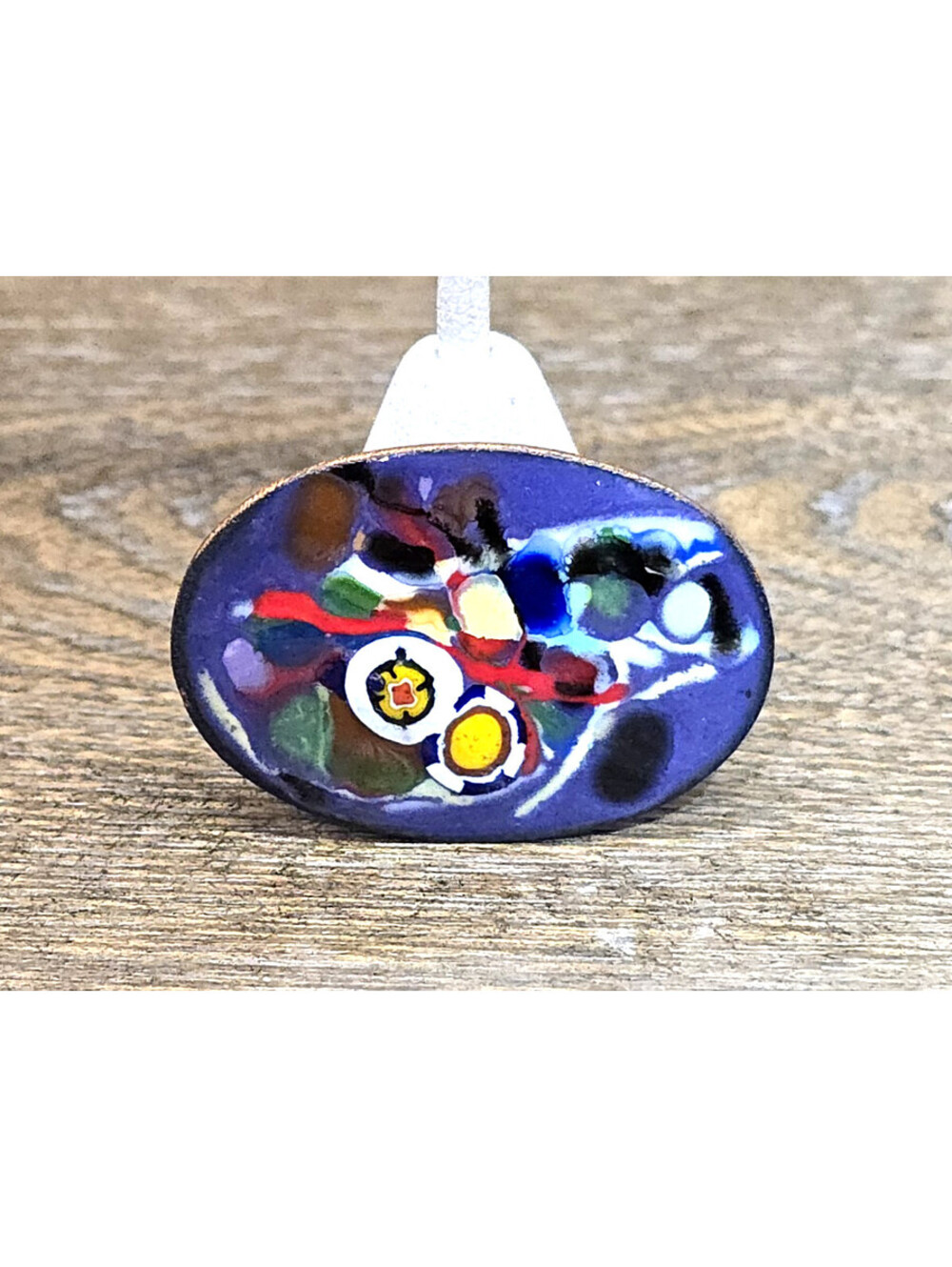 Artisan Copper Brooch Abstract Millefiori Enameling